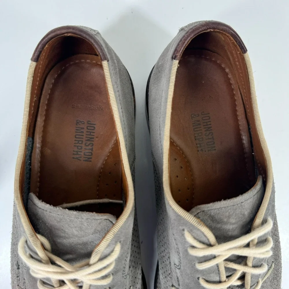 Johnston & Murphy Warner Perf Cap-Toe Men's US 10M Taupe Suede Oxford Dress Shoe
